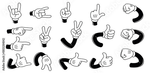 Collection of cartoon hand gestures and expressions in a vintage animation style