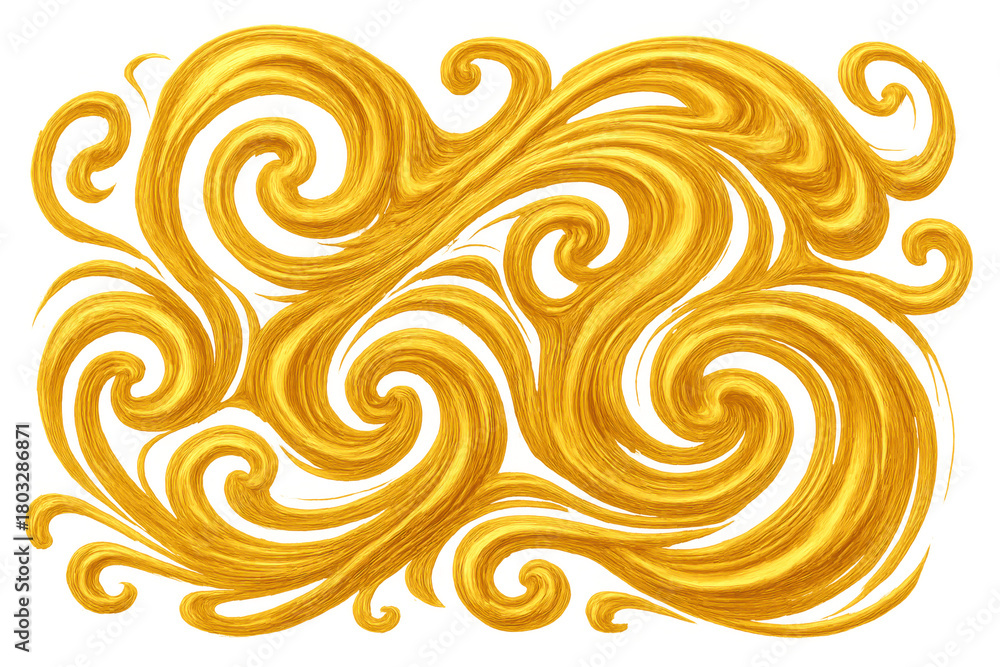 Fototapeta premium Golden swirl ornament with elegant baroque filigree patterns and abstract decorative flourishes on transparent background