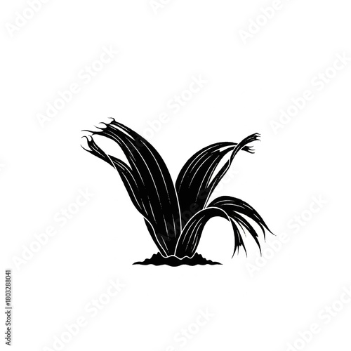 Black and White Stylized Plant Silhouette