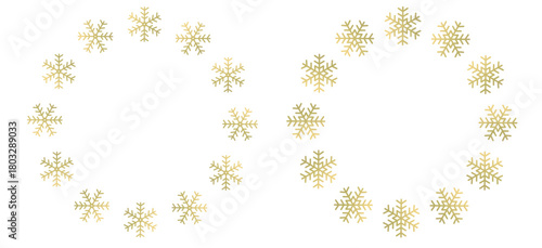 ゴールドの雪の結晶のフレームイラスト　背景イラスト　ベクター素材	