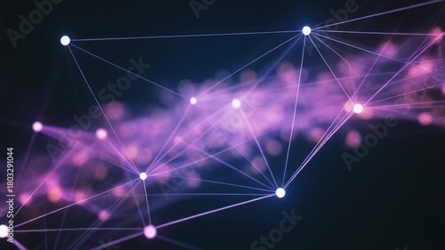 Purple network connections with glowing nodes, abstract technology background