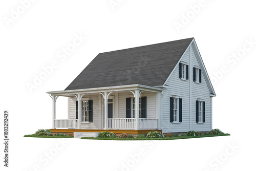 Canvas Print Classic white farmhouse with porch isolated on transparent background