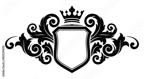Elegant heraldic shield with crown and ornate flourishes