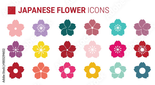 Beautiful Japanese cherry blossom flower icons for spring design