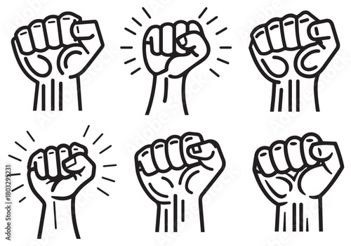 Fight hand human strong icon. Freedom stain black outline design.