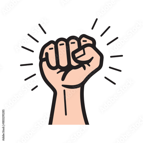 Fight hand human strong icon. Freedom stain black outline design.