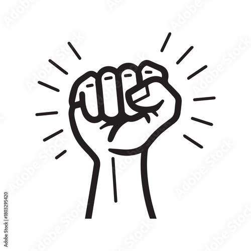 Fight hand human strong icon. Freedom stain black outline design.