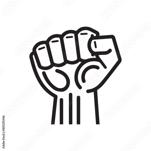 Fight hand human strong icon. Freedom stain black outline design.