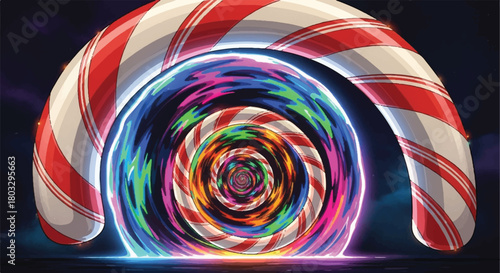 Whimsical Candy Vortex: Capturing the vibrant swirl of a colossal candy cane, evoking a sense of sweet wonder and playful delight.