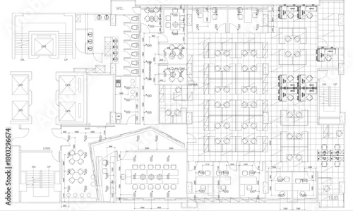 Office Ceiling Lighting Plan with Downlight Layout and Light Box Arrangement for Meeting Rooms