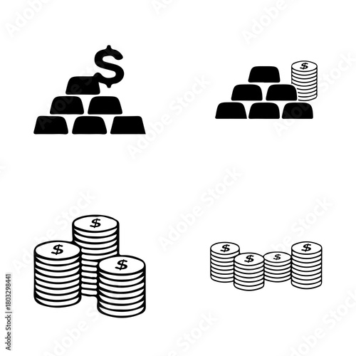 Set Handdrawn Goldbar Coin Cent Business icon pack symbols Logo