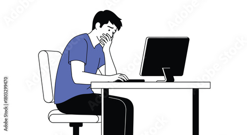 Frustrated man stressed by computer work in modern office setting