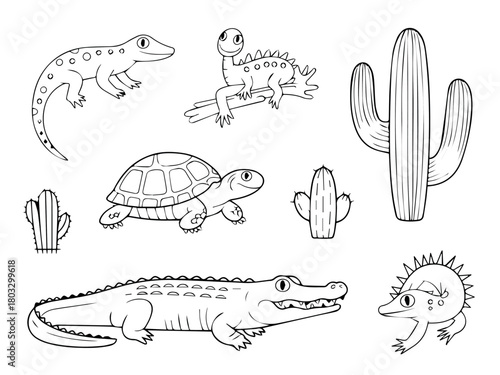 Cartoon desert animals coloring page vector illustration for kids activity and education material design
