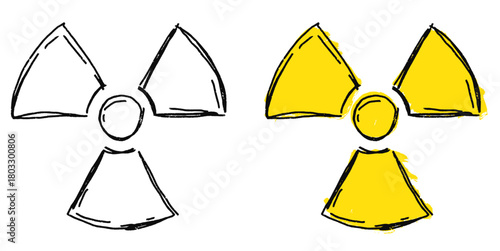 Grunge Sketch Handdrawn Nuclear Symbol Vector Ideal for science, warning, or industrial projects requiring a raw, distressed sketch aesthetic.