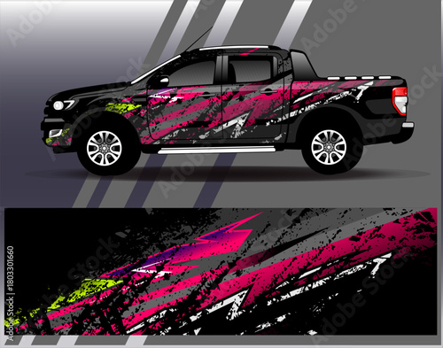 Car wrap design vector. Graphic abstract stripe racing background designs for vehicle, rally, race, adventure and car racing livery