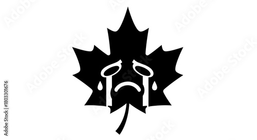 Expressive maple leaf icon shedding tears of emotion and sadness