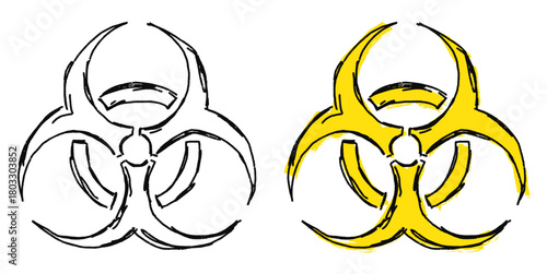 Grunge Sketch Handdrawn Bio Hazard Symbol Vector Ideal for medical, science, warning, or environmental hazard projects requiring a raw, distressed sketch aesthetic.