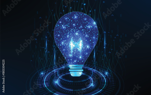 Wallpaper Mural Circle tech with light blue and lamp bulb on technology background Torontodigital.ca