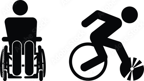 Dynamic silhouettes showcase adaptive sports and accessibility, representing active lifestyles and inclusivity for all individuals.