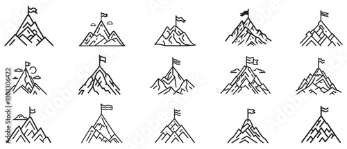 Hill outline icon flag win adventure successful vector design.
