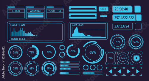 Futuristic digital dashboard with data charts and progress indicators