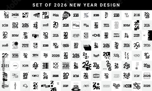 Big Set of 2026 New Year logo text design. Collection of 2026 Happy New Year.