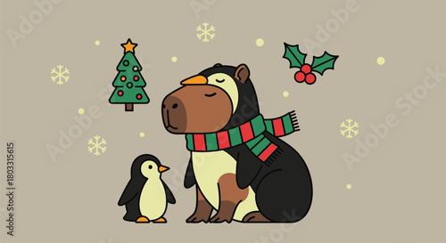 Adorable capybara penguin pals celebrate Christmas cheer together now