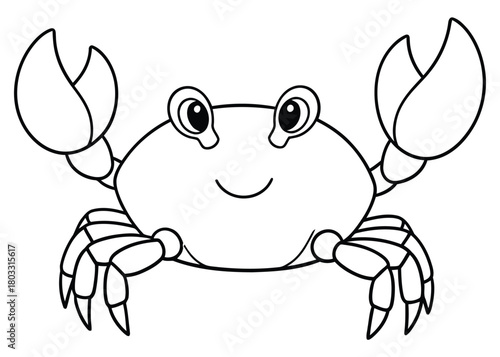 Simple cartoon smiling crab outline Black and white vector drawing of a sea animal Kids coloring page design resource