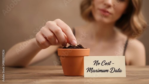 Nurturing Woman Gardening Planting Seeds in Small Pot with Soil for Growth and Potential