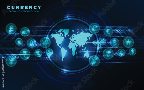 Currency exchange technology Blue abstract high speed network background