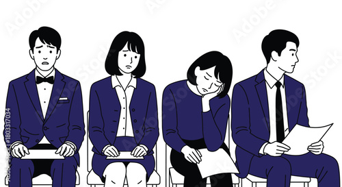 Anxious people waiting for job interview in formal attire