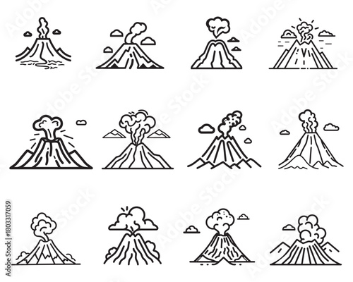 Volcano mountain icon nature light and black vector design.