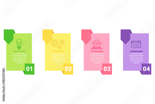 Infographic displaying four colorful sections highlighting key components of infographic design. Each section including unique icon and brief explanation about design principles