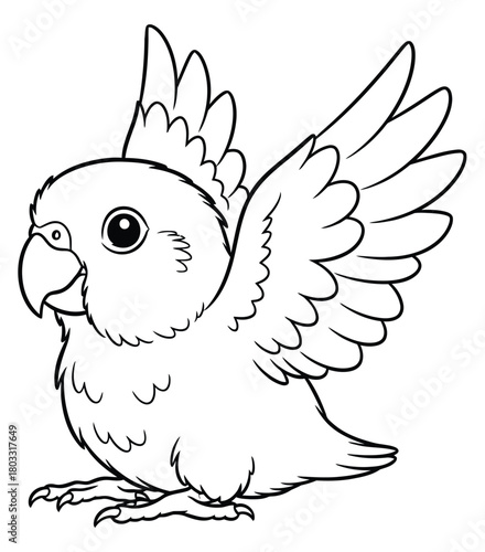 Cute Cartoon Lovebird Parrot Flying Outline Black and White Coloring Page Vector Illustration for Kids