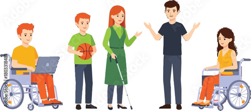 Diverse group of people including individuals in wheelchairs and with disabilities, showcasing inclusivity and collaboration