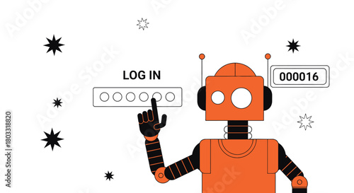 Robot logs into digital account with password for secure online access