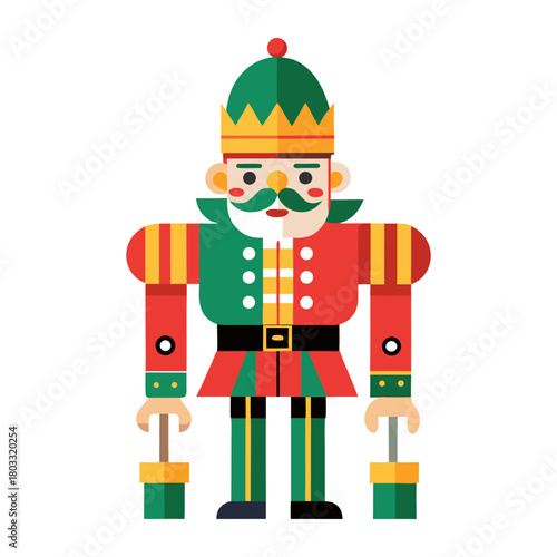 Colorful Nutcracker Toy Soldier Illustration. Vector in Flat Design Style. Decorative Wooden Figurine of Traditional Holiday Character for Festive Season and Home Decor.