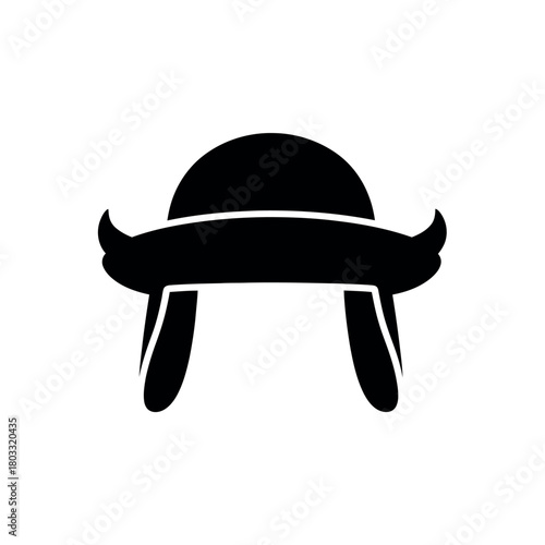 Black Ushanka Hat Silhouette Isolated.