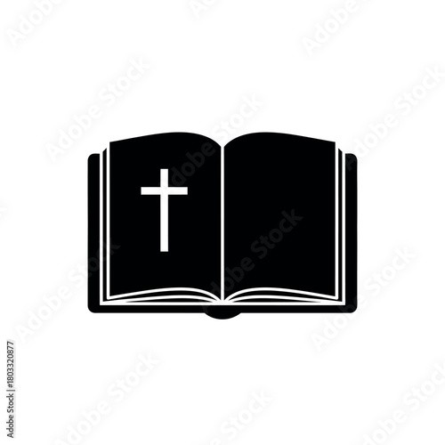 Open Bible with Christian Cross Symbol.