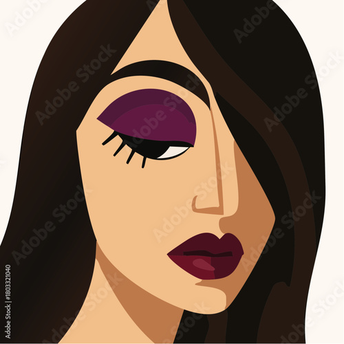 geometric glamour portrait dramatic purple eyeshadow burgundy lips modern vector femme