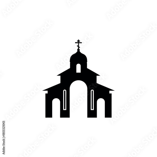 Orthodox Church Silhouette Icon Vector Illustration.