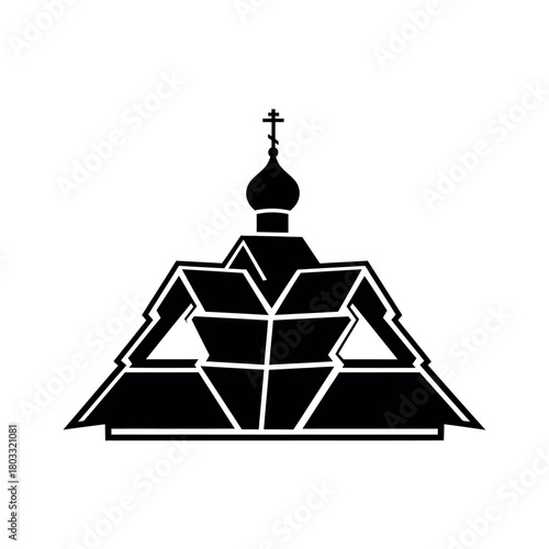 Orthodox Church Silhouette with Cross and Dome.