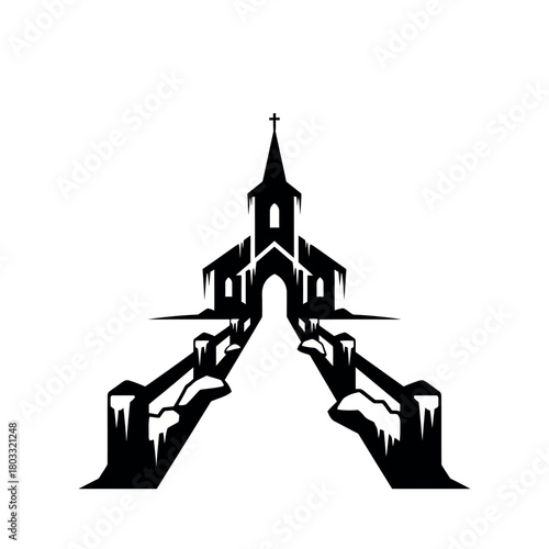 Spooky Church with Zombie Hands Silhouette.