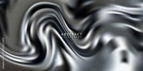 Abstract Metallic Swirls Background With Silver Fluid Shapes And High Shine Texture