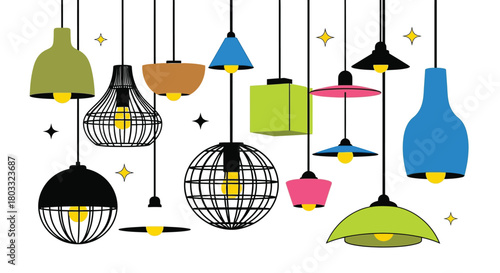 Vibrant modern hanging lamps create stylish home decor ambiance
