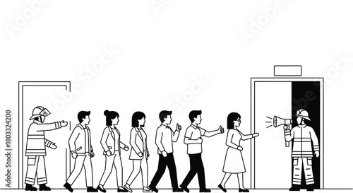 Firefighters guide people to safety through exit during emergency