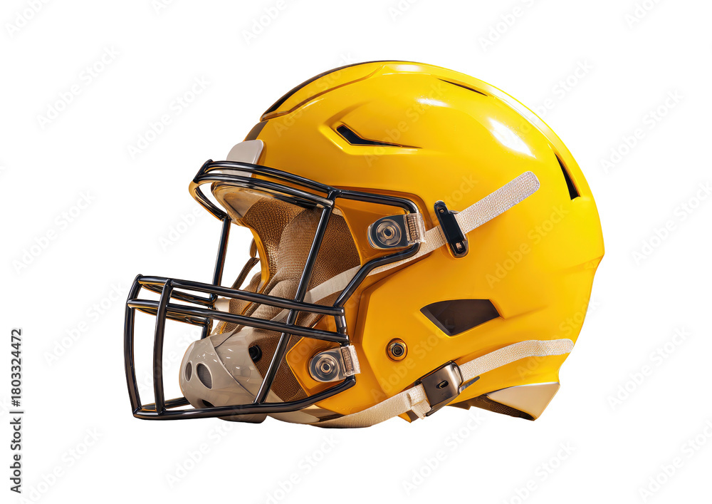 Fototapeta premium Yellow football helmet with black face mask, white straps