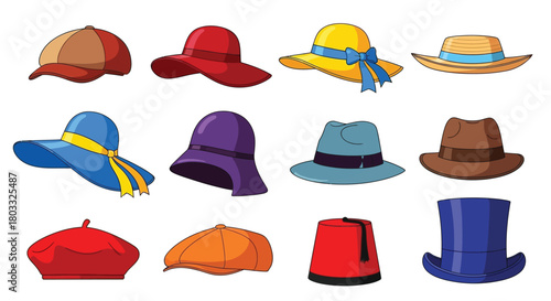 Collection of vibrant, diverse hats perfect for fashion and styling concepts