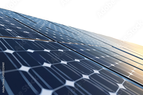 Angled view of blue photovoltaic panels
