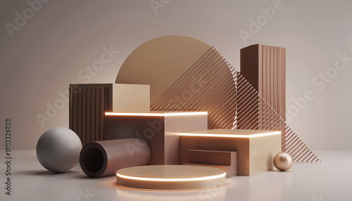Contemporary Product Podium in Beige and Terracotta Tones with Sculptural Shapes